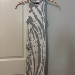 Zara Gray and White Tie-Dye Ribbed Maxi dress